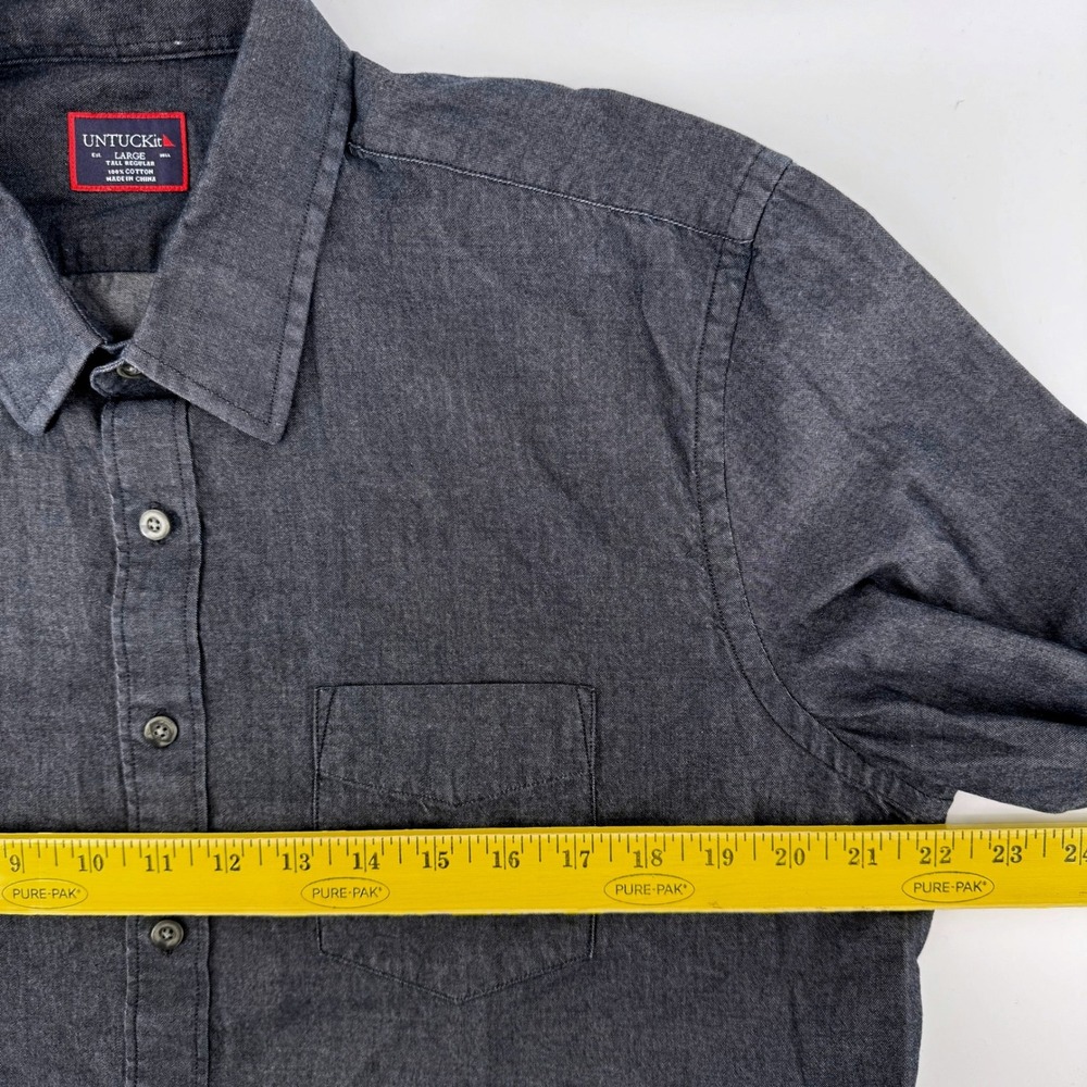 UNTUCKit Button Down Shirt Large Tall Regular Gray Cotton Chambray Long Sleeve - Picture 5 of 7